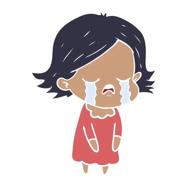Flat Color Style Cartoon Girl Crying — Stock Vector