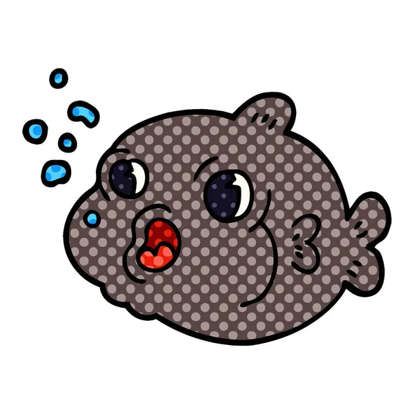 Kreslený Doodle Ryb Vyfukuje Bubliny — Stockový vektor