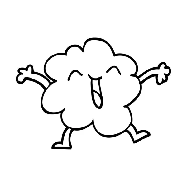 Line Drawing Cartoon Expressive Weather Cloud — Stock Vector