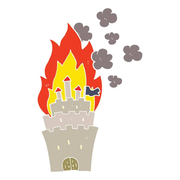 Flat Color Illustration Burning Castle — Stock Vector