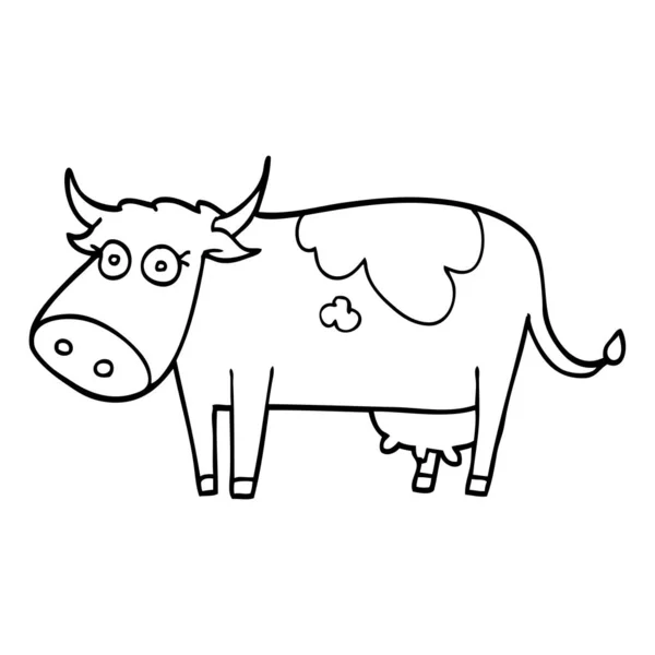 Línea Dibujo Dibujos Animados Granja Vaca — Vector de stock