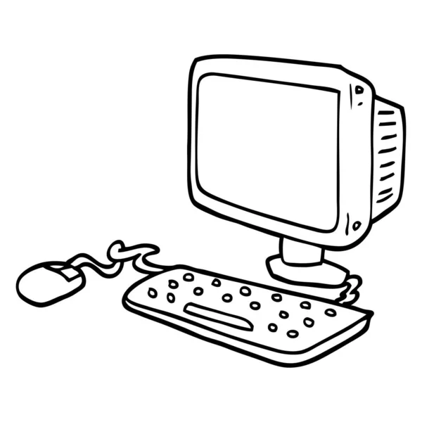 線画漫画オフィス コンピューター — ストックベクタ