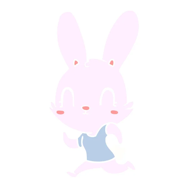 Cute Flat Color Style Cartoon Rabbit Running — Stock Vector
