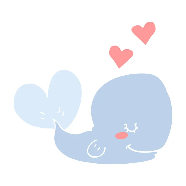 Flat Color Style Cartoon Whale Love — Stock Vector