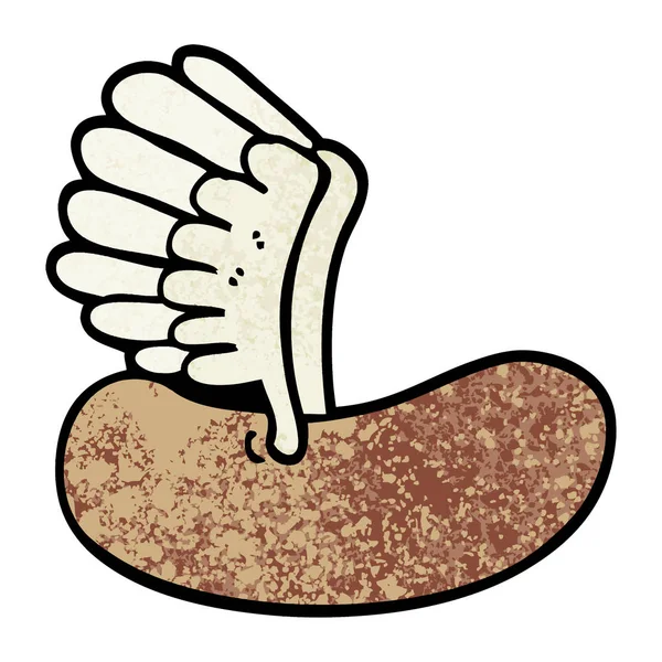 Grunge Textured Illustration Cartoon Flying Sausage — Stock Vector