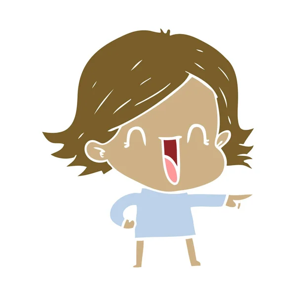 Flat Color Style Cartoon Laughing Woman — Stock Vector