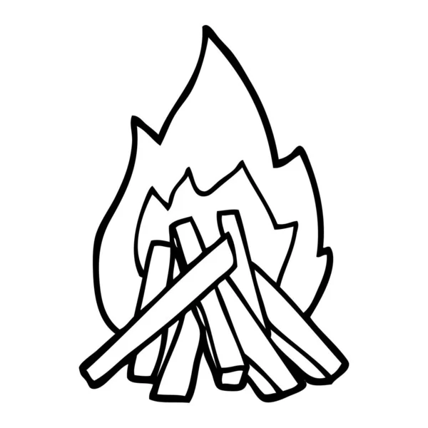 Línea Dibujo Dibujos Animados Campamento Fuego — Archivo Imágenes Vectoriales