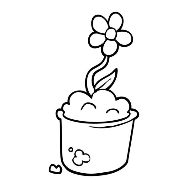 Dessin Ligne Pot Fleur Dessin Animé — Image vectorielle