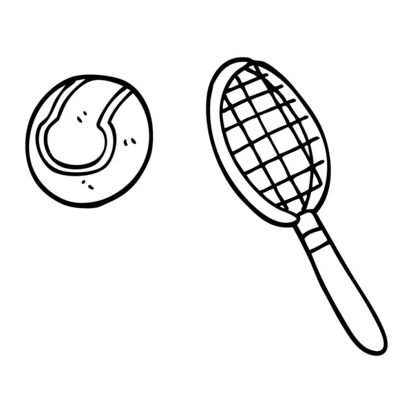 Linienzeichnung Cartoon Tennisschläger Und Ball — Stockvektor