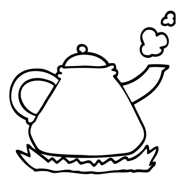 Черный Белый Мультяшный Чайник Плите — стоковый вектор
