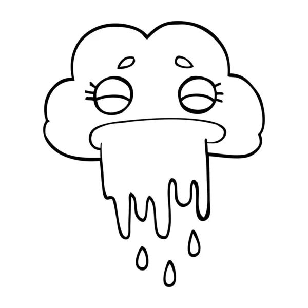 Linea Disegno Fumetto Pioggia Nube — Vettoriale Stock