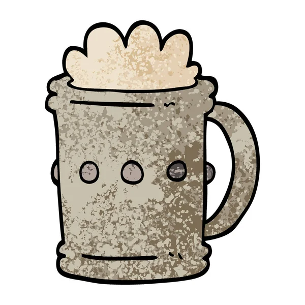 Grunge Texturierte Illustration Cartoon Beer Tankard — Stockvektor