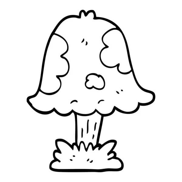 Line Drawing Cartoon Mushroom — Stock Vector
