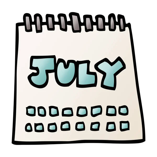 Calendrier Doodle Dessin Animé Montrant Mois Juillet — Image vectorielle