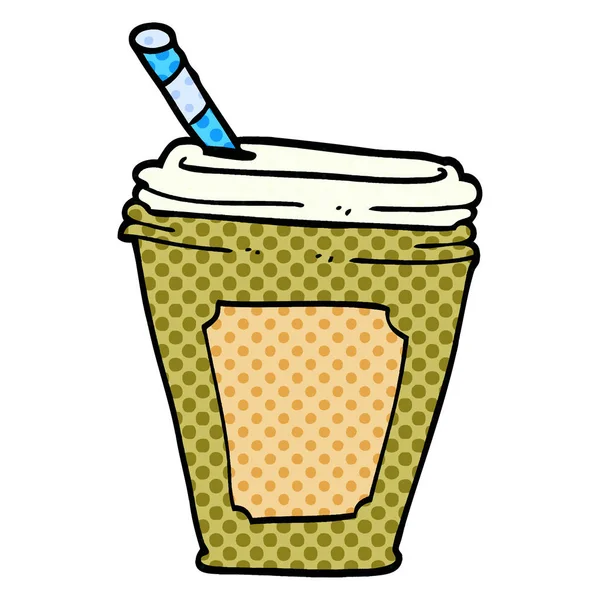 Desenho Animado Doodle Xícara Café Com Palha —  Vetores de Stock