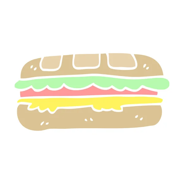 Colore Piatto Illustrazione Cartone Gustoso Sandwich — Vettoriale Stock