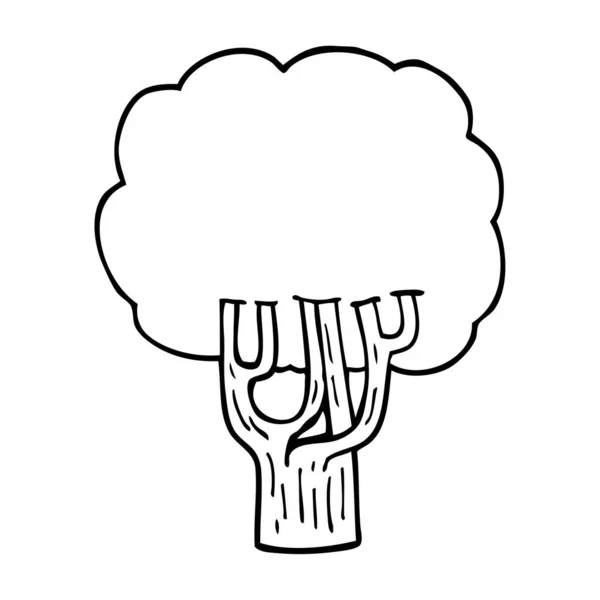 Línea Dibujo Dibujos Animados Árbol Floreciente — Vector de stock