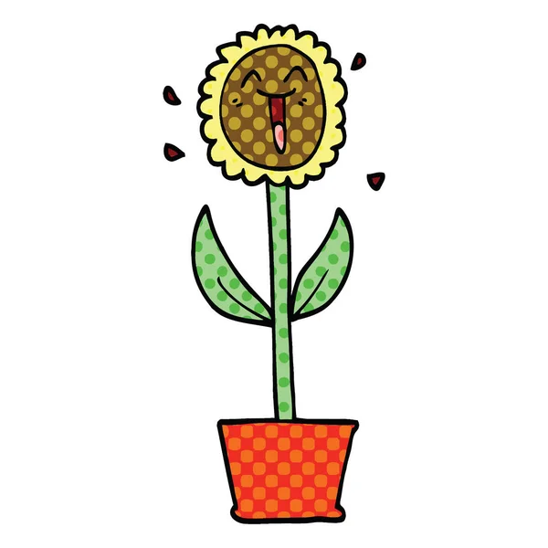 Estilo Cómic Flor Dibujos Animados Maceta — Vector de stock