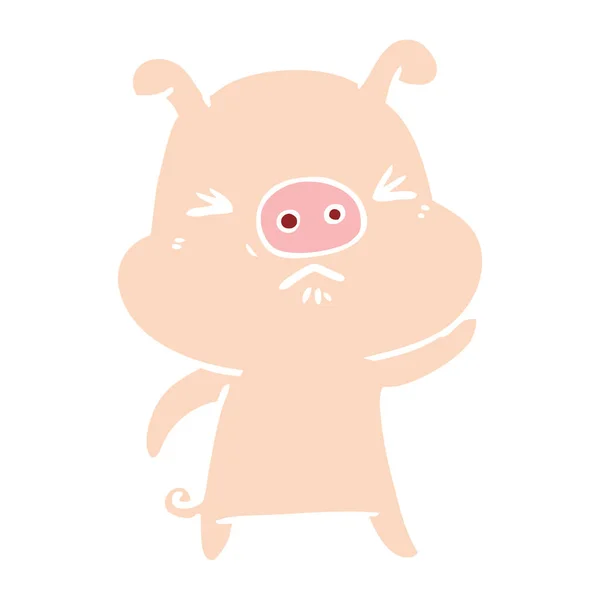 Flat Color Style Cartoon Grumpy Pig — Stock Vector