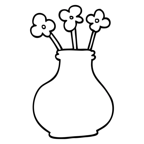 Linienzeichnung Cartoon Blumenvase — Stockvektor