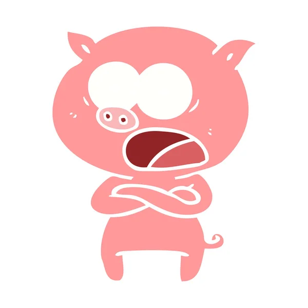 Flat Color Style Cartoon Pig Shouting — Stock Vector