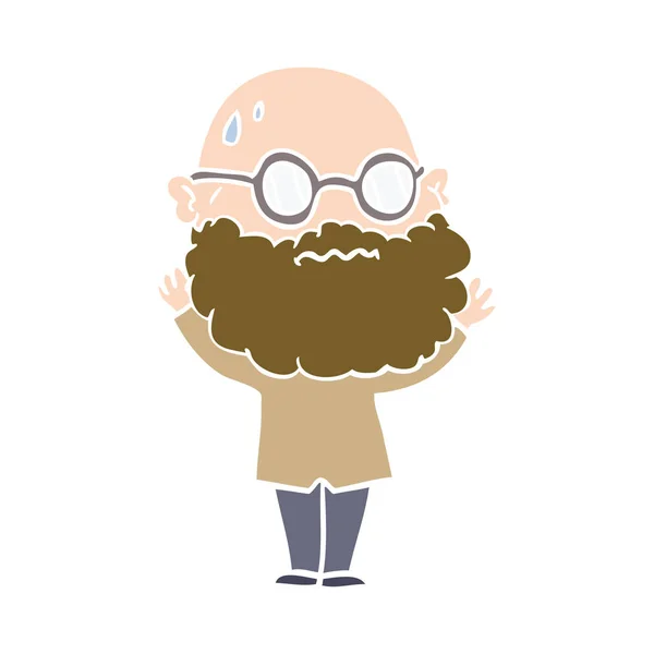 Flat Color Style Cartoon Worried Man Beard Spectacles — Stock Vector