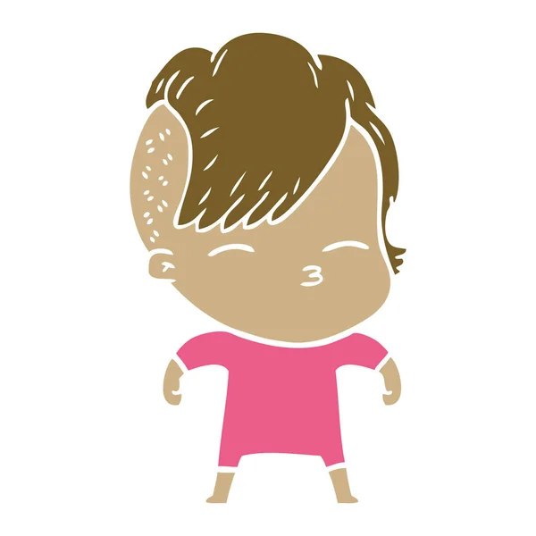 Επίπεδη Χρώμα Στυλ Καρτούν Squinting Κορίτσι — Διανυσματικό Αρχείο