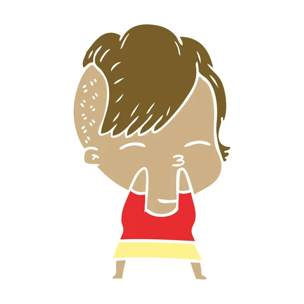 Cor Plana Estilo Cartoon Squinting Menina — Vetor de Stock