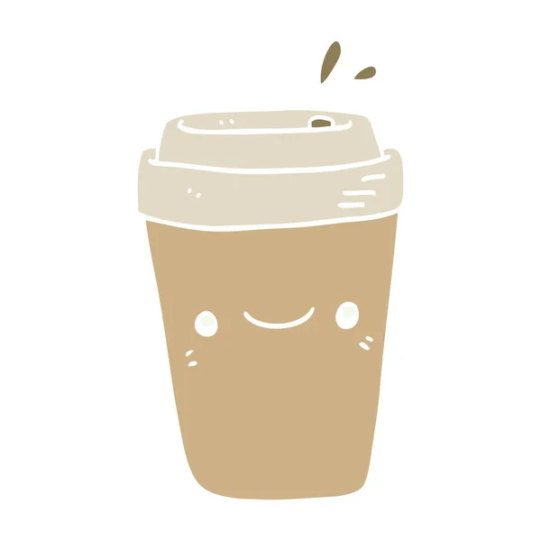 Platt Färg Stil Tecknad Takeaway Kaffe — Stock vektor