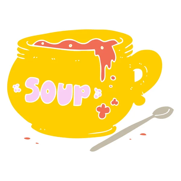 Flat Color Illustration Bowl Soup — Stock Vector