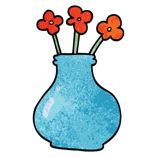 Vaso Doodle Desenhos Animados Com Flores — Vetor de Stock