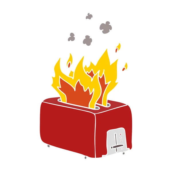 平彩风格动画片燃烧烤面包机 — 图库矢量图片