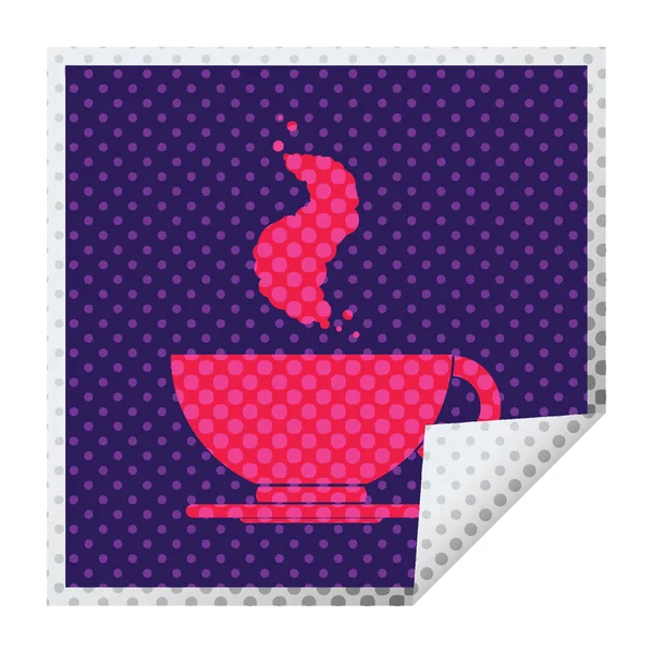 Hot Cup Coffee Square Peeling Sticker — Stock Vector