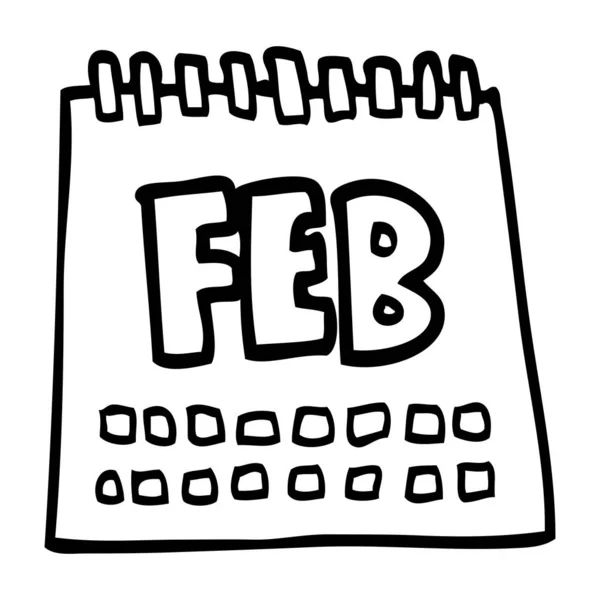 Kreslení Čar Kreslený Kalendář Znázorňující Měsíc Únor — Stockový vektor