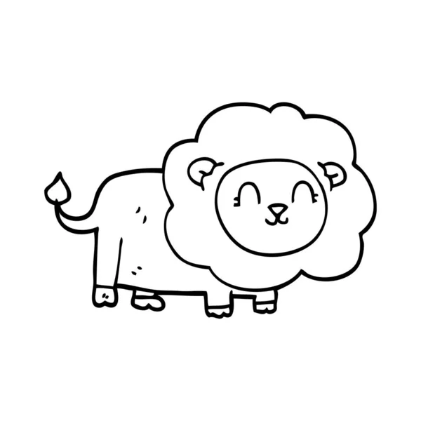 Line Drawing Cartoon Happy Lion — Stock Vector