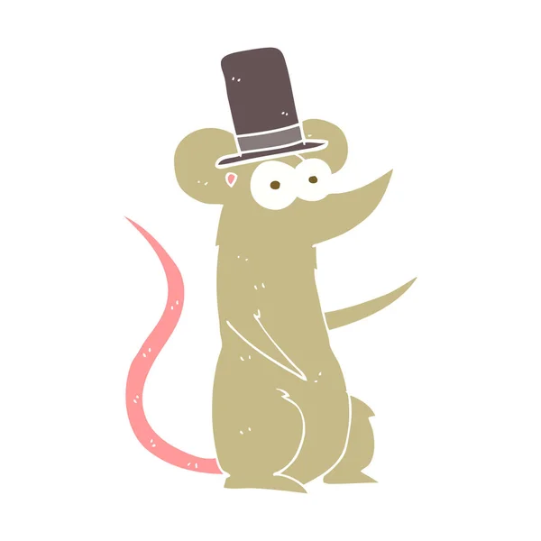 Flat Color Illustration Mouse Wearing Top Hat — Stock Vector