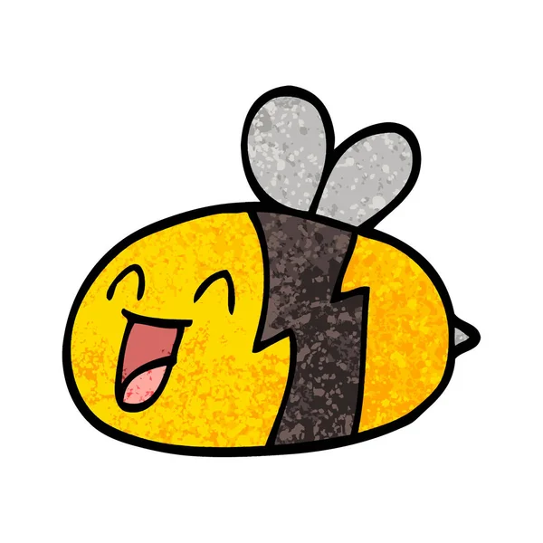 Grunge Ανάγλυφη Εικόνα Κινουμένων Σχεδίων Μέλισσα — Διανυσματικό Αρχείο