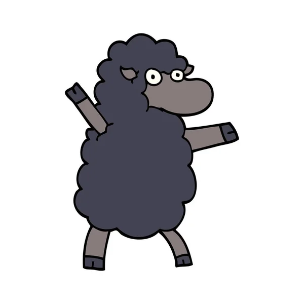 Cartoon Doodle Zwarte Schaap — Stockvector