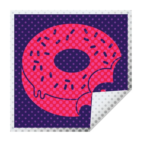 Bitten Frosted Donut Square Peeling Sticker — Stock Vector