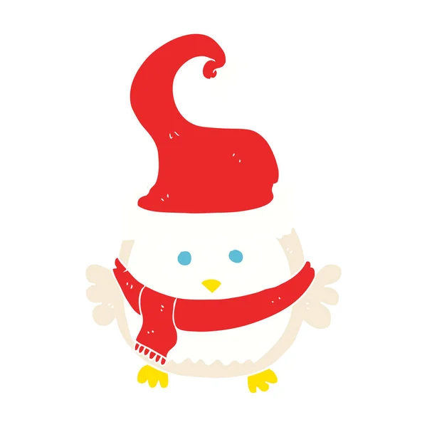 Illustrazione Colori Piatta Del Gufo Che Indossa Cappello Natale — Vettoriale Stock