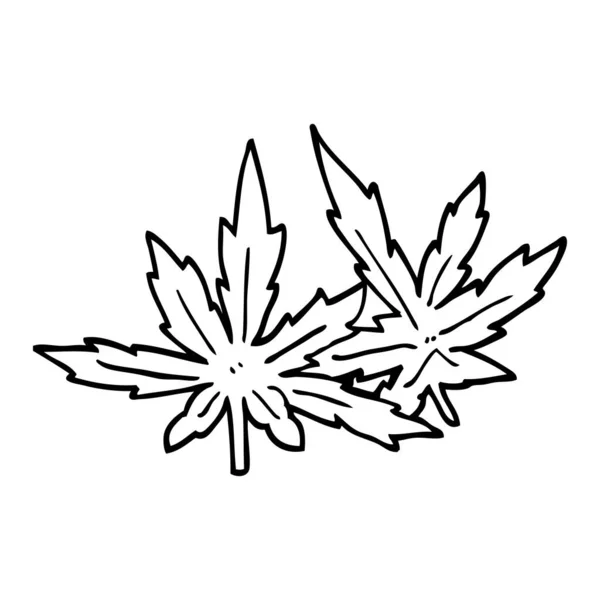 Línea Dibujo Dibujos Animados Marihuana Hojas — Vector de stock