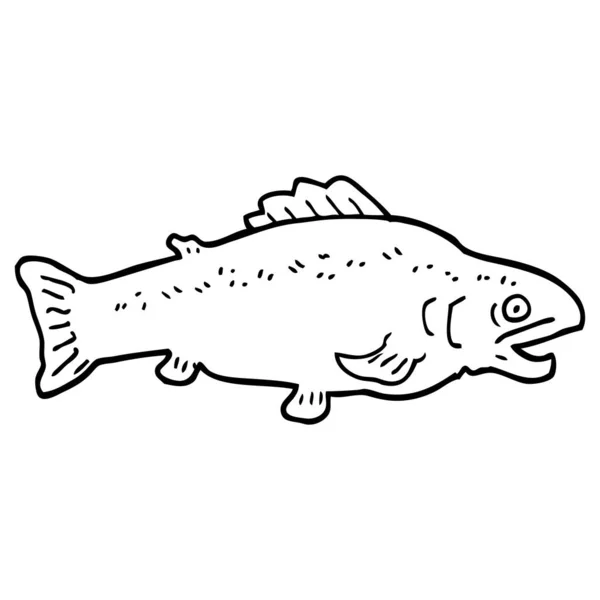 Black White Cartoon Large Fish — Stock Vector