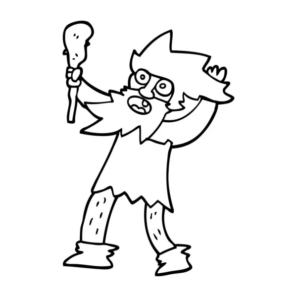 Lijntekening Cartoon Cave Man — Stockvector