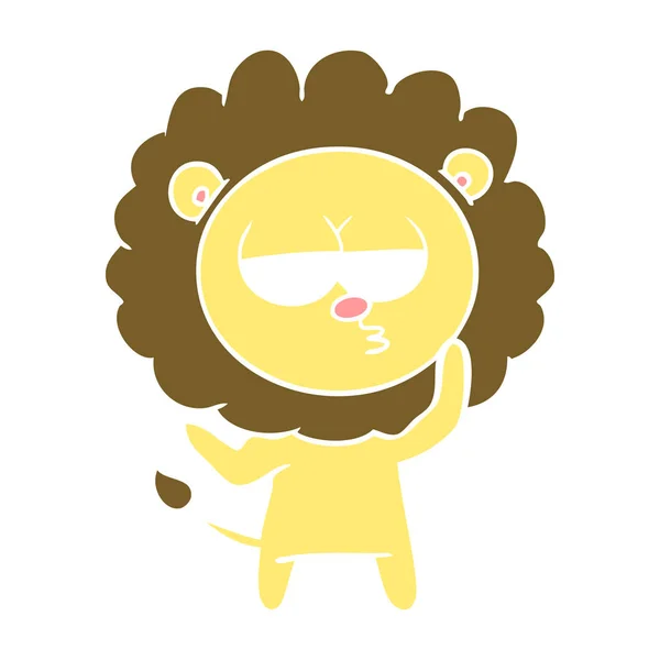 Επίπεδη Χρώμα Στυλ Καρτούν Κουρασμένος Λιοντάρι — Διανυσματικό Αρχείο