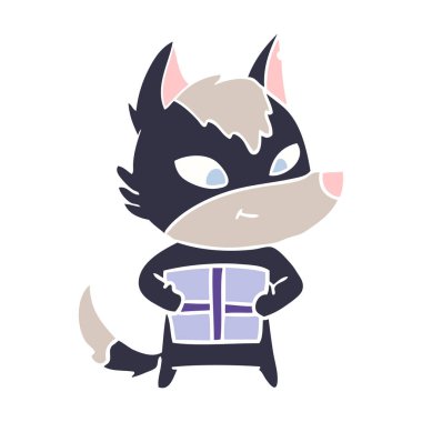 dost düz renk tarzı çizgi film kurt hediye ile