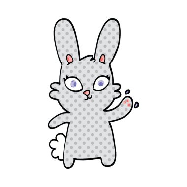 sevimli çizgi roman tarzı karikatür tavşan sallayarak
