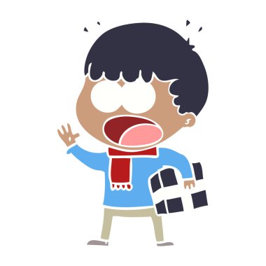 düz renk stili karikatür hediye ile şok adam