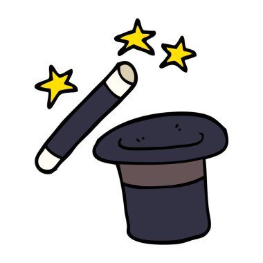 çizgi film doodle büyücüler şapka ve değnek