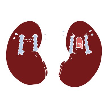 düz renk tarzı çizgi film böbrekler ağlıyor