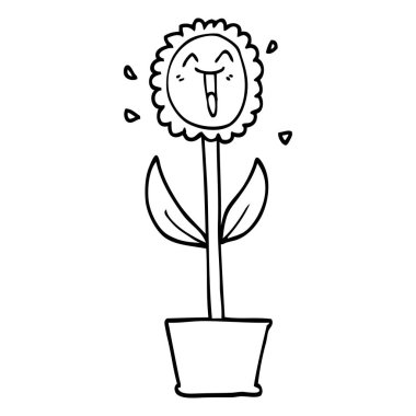 siyah beyaz çizgi film çiçek tencerede